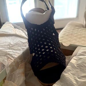 Chic Black Woven Wedge Sandals